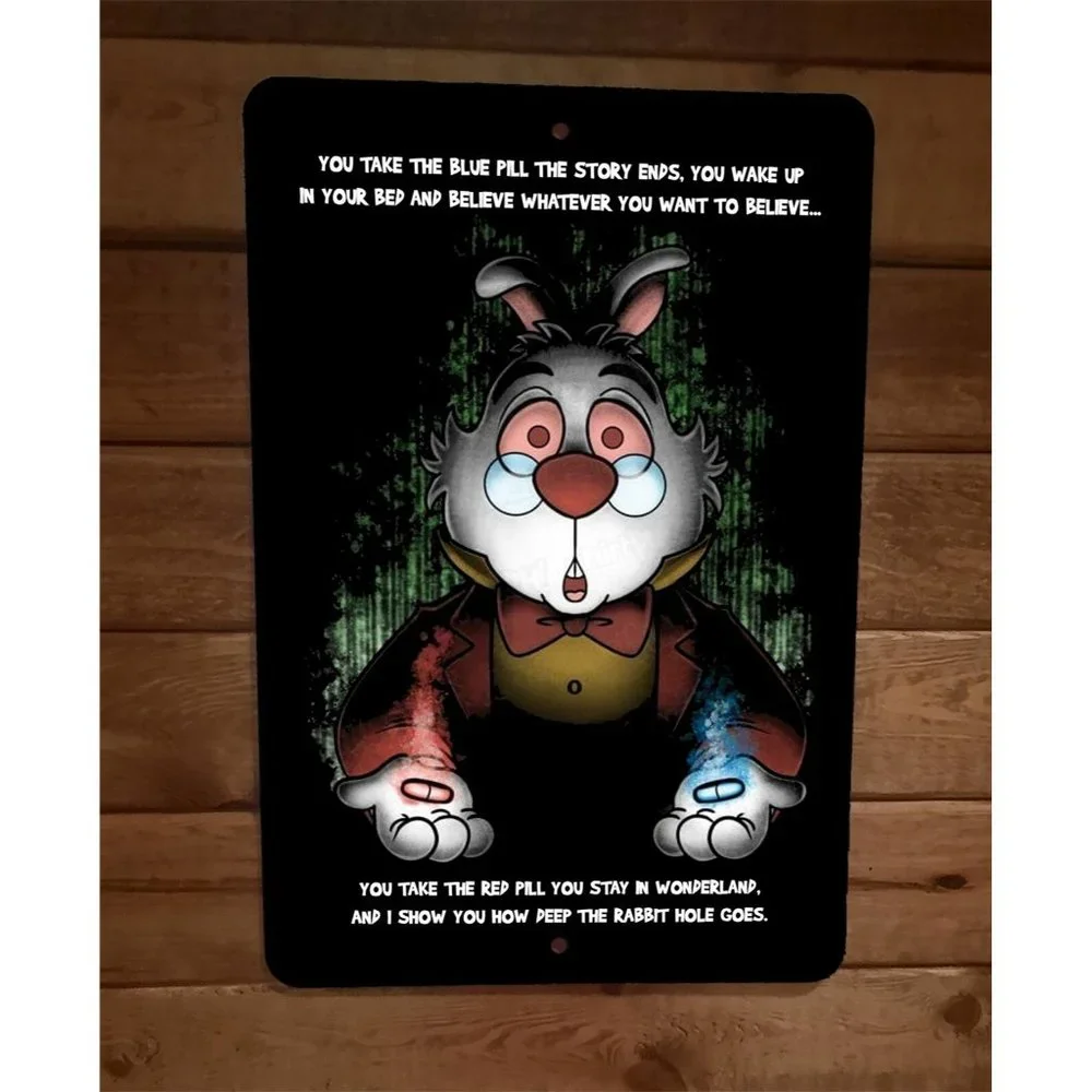 Take The Red or Blue Pill 8x12‎ Metal Wall Sign Rabbit Hole Matrix